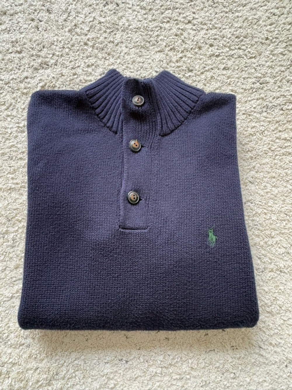 Ralph Lauren Navy Half-Button Cotton Sweater